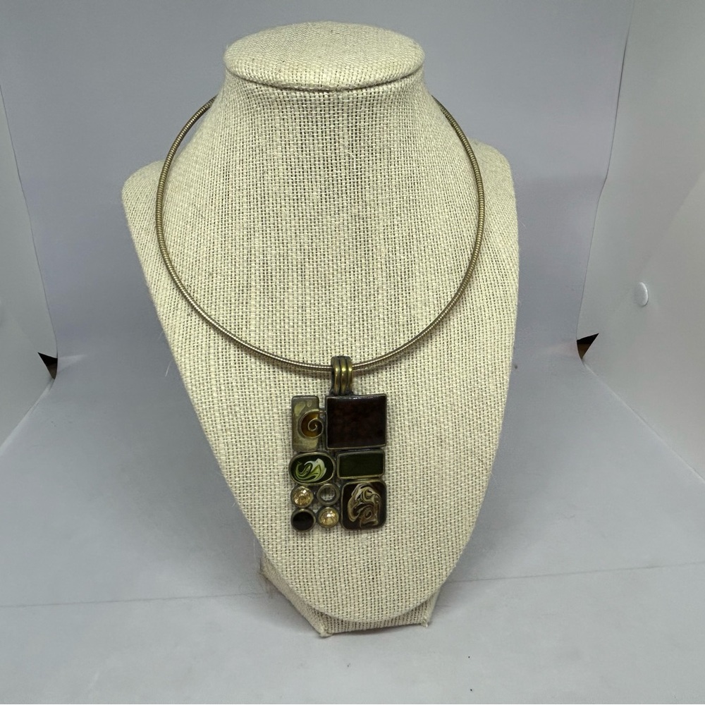 Premier Design Goldtone Semi Precious Gemstone Choker Necklace Chunky Retro